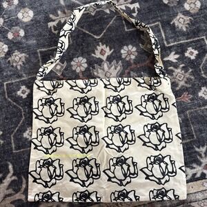 NEW 13 x 17" Freda Salvador Tote Bag Rose Floral Print Cream Black Linen Shop
